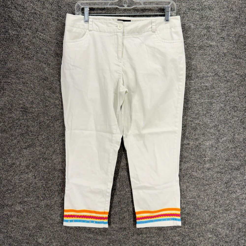 Attyre Pants Women 8P Petite White Mid Rise Tapered Pockets Flat Front Cotton